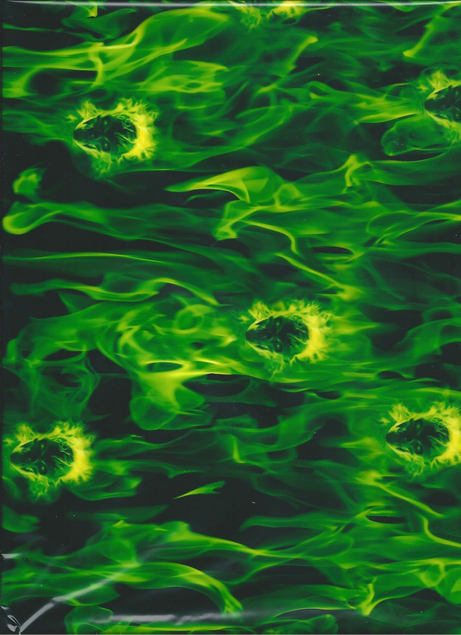 Green Flaming Skulls 100cm wide - AquaGraphix - The UK's Leading