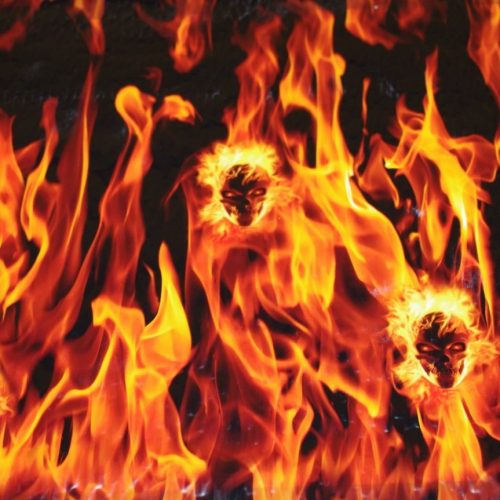 Green Flaming Skulls 100cm wide - AquaGraphix - The UK's Leading